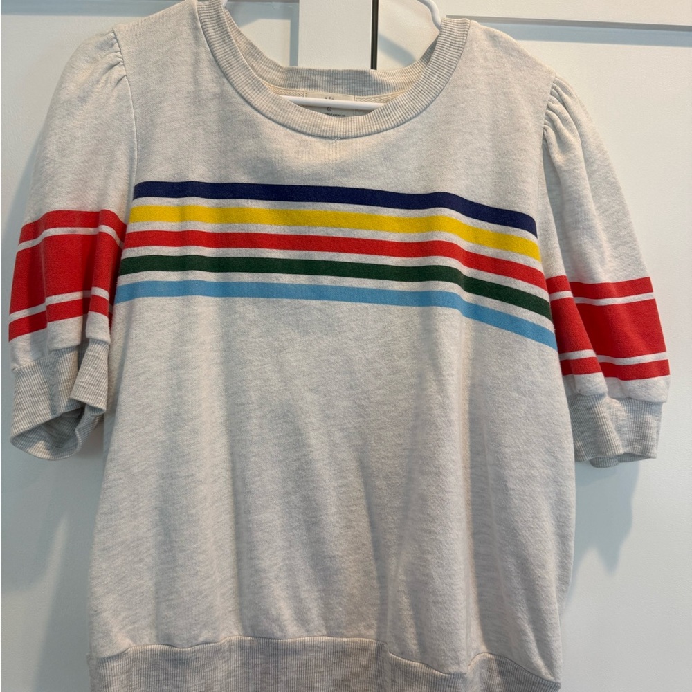 Anthropologie T.La women’s puff short sleeve sweatshirt with Multicolor Stripes